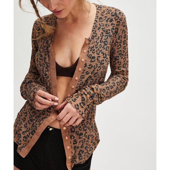 Free People Tops - Intimately Free People Leopard Print Button-Up Cardigan - Brown